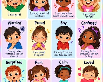 Feelings Chart for Kids, Emotions Poster, Social Emotional Learning (Digital Download)