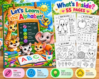 Alphabet Coloring Book Printable, ABC Phonics Tracing Worksheets (PDF)