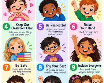 Kindergarten Classroom Rules Poster, Positive Behavior Chart (Digital Download)