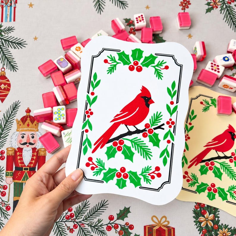 Red Cardinal Mahjong Shufflers, Set of 2, Christmas Tile Scoops - Etsy