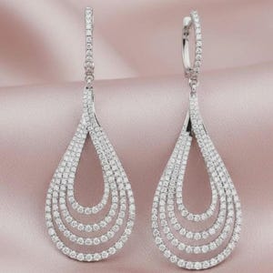 Diamond Drop Earrings, 925 Sterling Silver White Plated, Elegant Dangle Earrings, Bridal Wedding Jewelry, Gift for Her