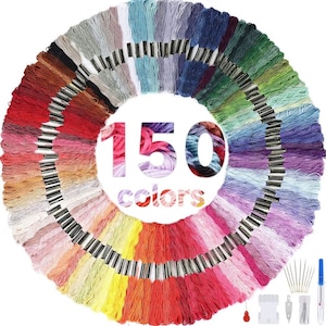 Broderitrådsset med 150 färger, 150 nystan med nålar och sytillbehör