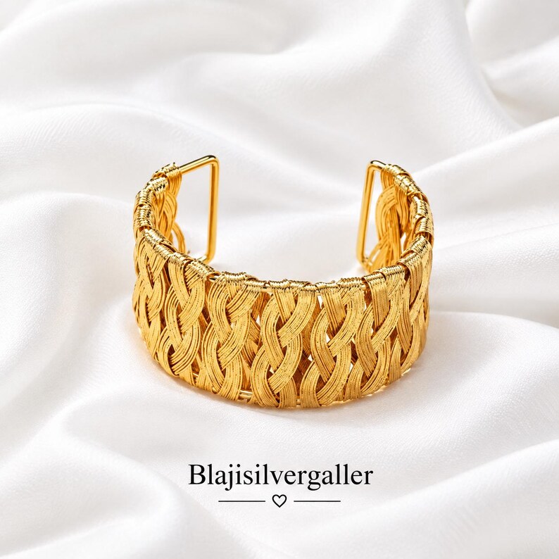 Gold Plated Woven Cuff Bracelet, Wide Statement Bracelet for Women ...