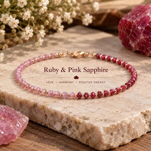 Bracciale con zaffiri e rubini naturali – Perle sfaccettate da 3,5 mm, gioiello con pietre preziose miste