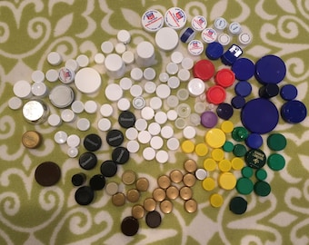 200 Plastic Bottle Caps, White and multi colored bottle caps, recycled bottle caps