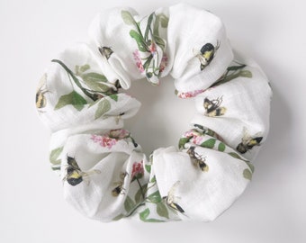 Bees And Flowers Linen Scrunchy