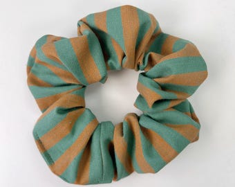 Sun Stripes Scrunchy  - Green And Brown Stripes made with Cotton