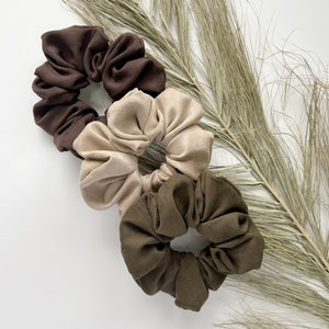 Faux Suede Scrunchies in 3 Colours. Java, Loden & Taupe