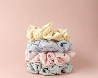 Pastel Aesthetic Scrunchies, Soft Girl Style Hair Accessories, Matte Cotton Knit Scrunchie, Clean Girl Hair Ties.