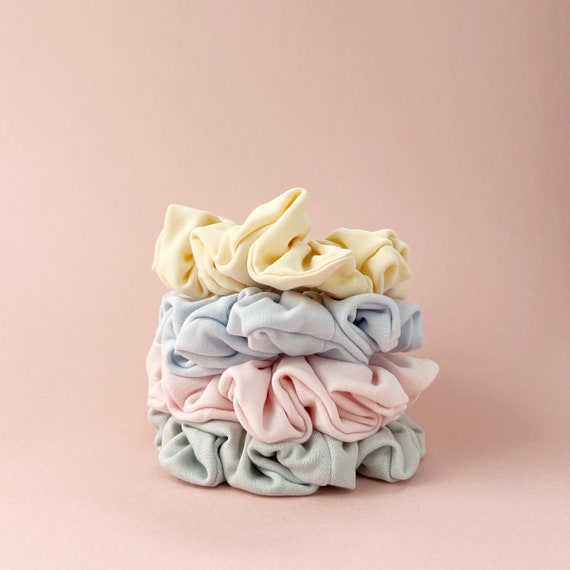 Pastel Aesthetic Scrunchies, Soft Girl Style Hair Accessories, Matte Cotton Knit Scrunchie, Clean Girl Hair Ties.