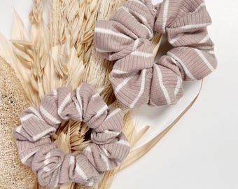 Pink and White Stripe Jersey Scrunchy.