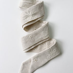 Linen Embroidered Hair Scarf / Long Tail Scarf