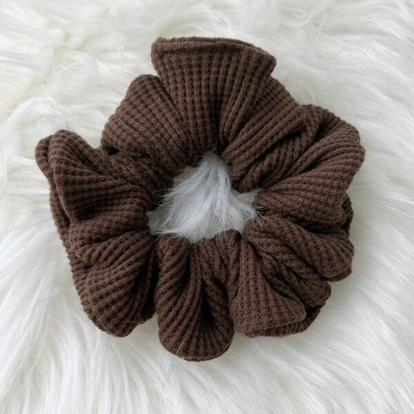 Dark Brown Cotton Waffle Knit Scrunchy