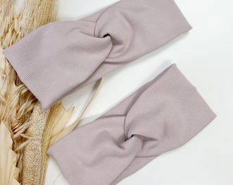 Lavender Latte Rib Knit Knotted Headband.