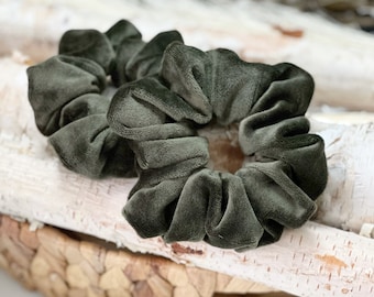 Olive Green Velour Scrunchy