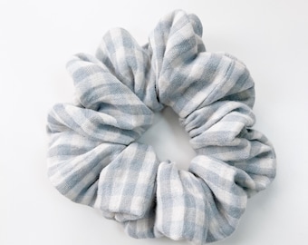 Organic Cotton Gauze Blue And White Scrunchy.