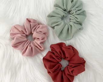 Cotton Scrunchies in Rust, Blush and Sage Colours.