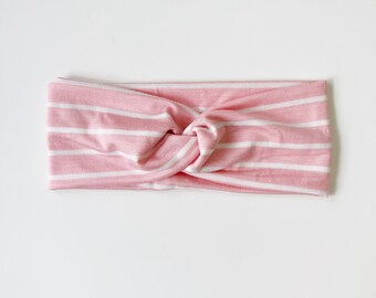 Soft Pink Jersey Knotted Headband in Child and Adult Sizes