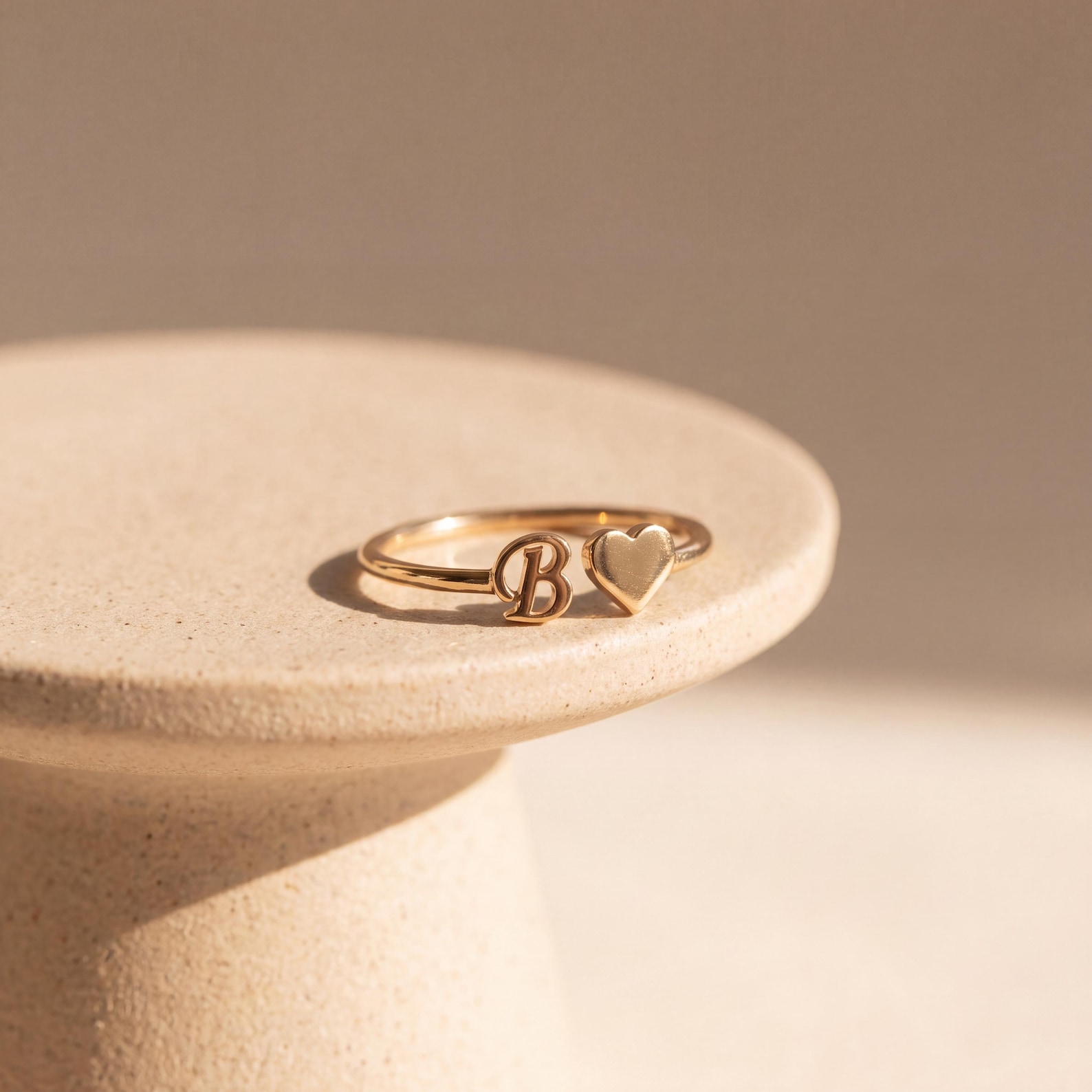 Personalized Heart Initial Ring, Dainty Initial Heart Ring, Gold Letter ...