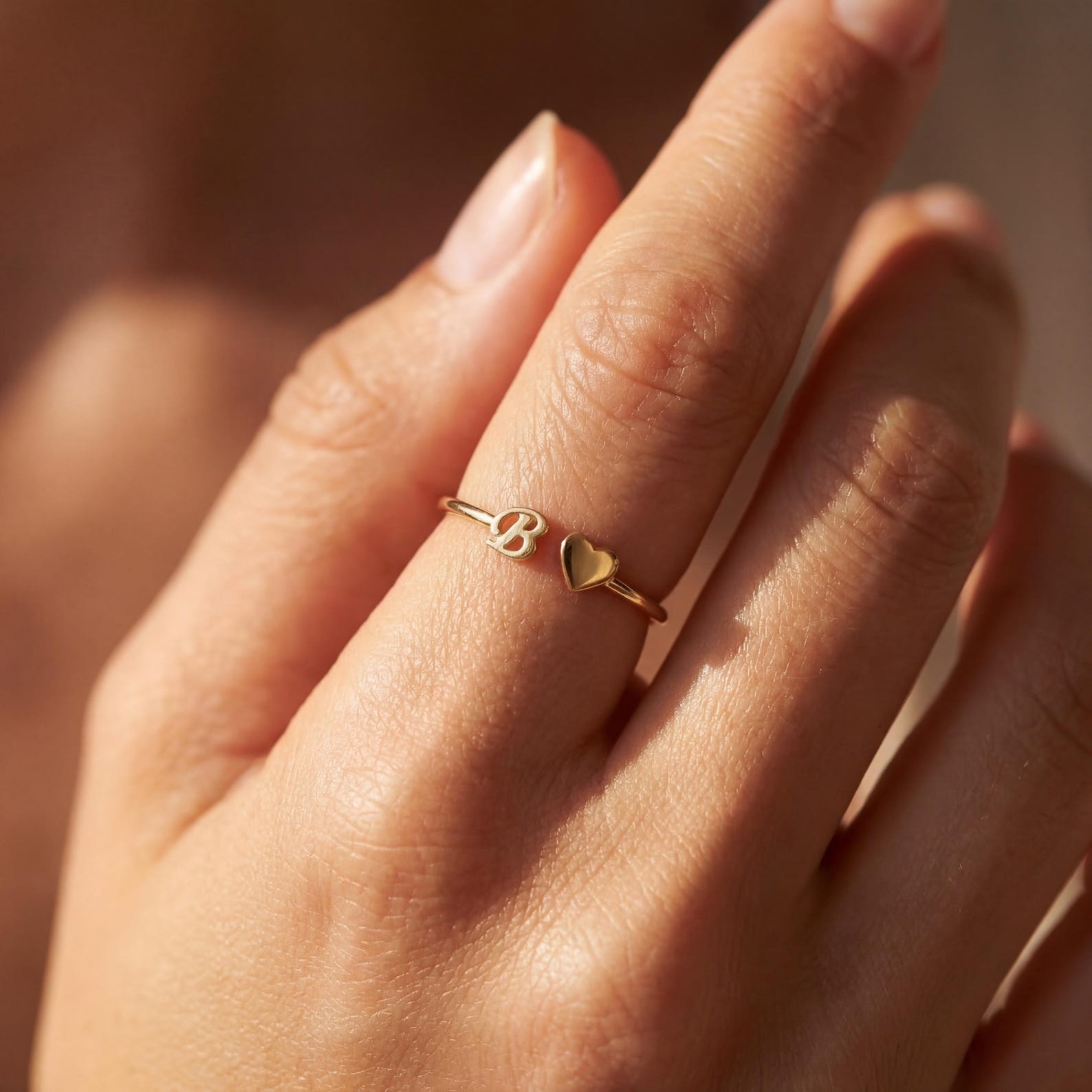 Personalized Heart Initial Ring, Dainty Initial Heart Ring, Gold Letter ...