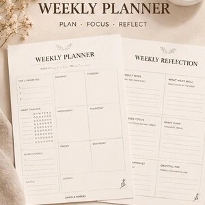Weekly Planner Printable | Weekly Reflection | A4 PDF | Minimal Planner | Digital Download | Weekly Organizer | Linen & Papers