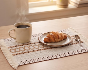 Crochet Placemat, Handmade Table Mat, Neutral Boho Dining Decor, Farmhouse Kitchen Decor, Textured Table Setting