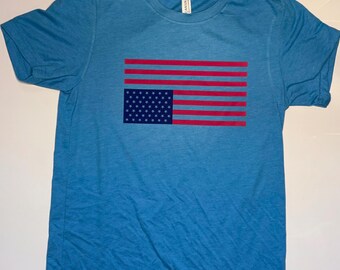 Distressed Flag T-Shirt: Heather Blue Cotton Tee (Simpsons Fans)