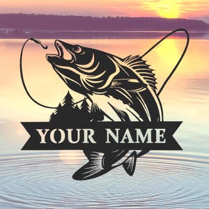 Personalized Walleye Metal Sign: Custom Fishing Cabin Decor