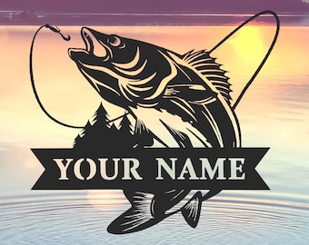 Personalized Walleye Metal Sign – Custom Fishing Gift, Rustic Wall Art for Lake Cabin, Man Cave, or Outdoor Decor