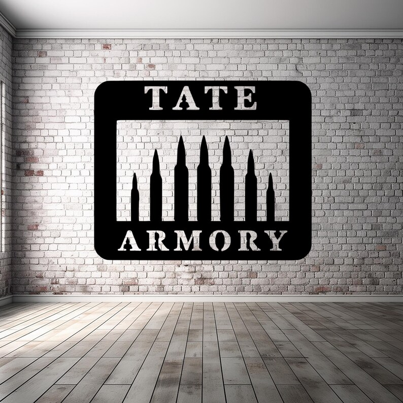Custom Metal Gun Name Sign for Man Cave or Hunting Lodge - Rugged Steel Armory Wall Decor - Personalized Second Amendment Gift for Firearm image 1