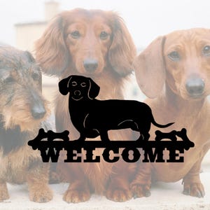 Dachshund Welcome Sign: Rustic Metal Dog Silhouette, USA Made