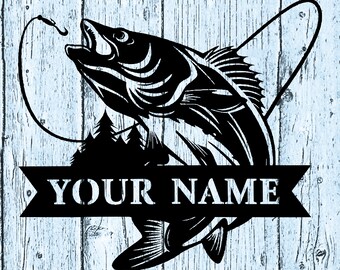 Custom Name Walleye Metal Sign, Outdoor Patio decor, Outdoor fishing sign, Walleye Silhouette Welcome Sign