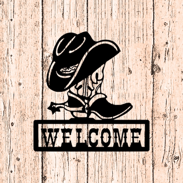 Designer Welcome Western Cowboy Sign, welcome cowboy hat and boot sign