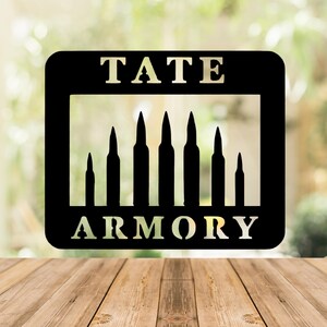 Custom Metal Gun Name Sign for Man Cave or Hunting Lodge - Rugged Steel Armory Wall Decor - Personalized Second Amendment Gift for Firearm image 4
