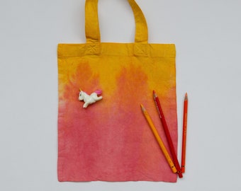 petit sac en coton, sac pour enfants, sac à livres, batik, rouge, orange