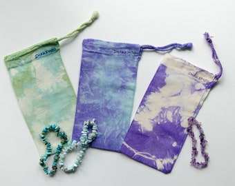 Tie dye gift bags in pastel colors, green, turquoise, purple, fabric bags set of 3