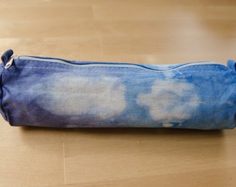 pencil pouch, tie dye, blue, zipper pouch, cotton