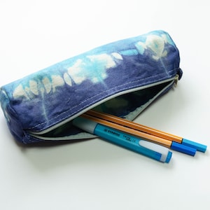 Custodia per scrittura, portapenne, batik, blu e azzurro