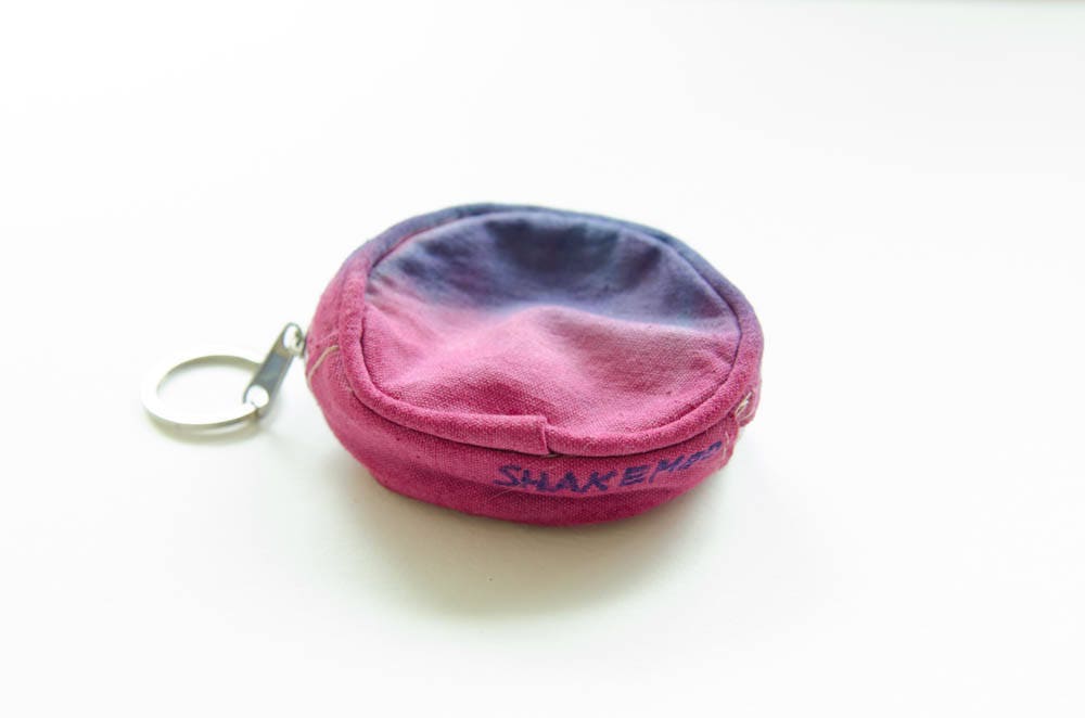 Small round zipper pouch hand dyed for keys coin and other small things