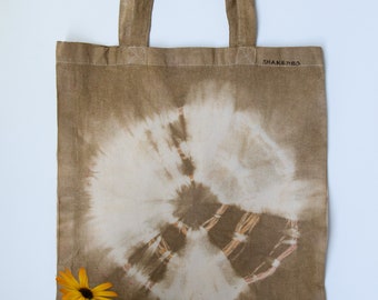 Tie dye tote bag with circle, colorful tote bag brown with short handles, grocery bag, reusable boho style bag