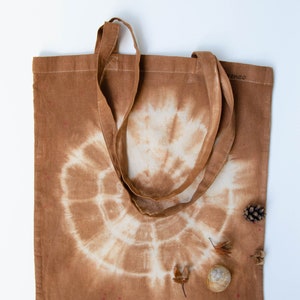 Tie dye tote bag, brown, with circle, shibori tote