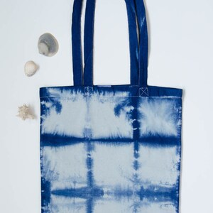 Shibori tote, dark blue, white