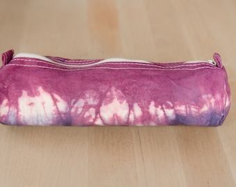 unique zipper pouch, shibori, pencil pouch, tie dye, purple, blue, back to school