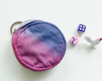 Small round zipper pouch, hand dyed, for keys, coin and other small things