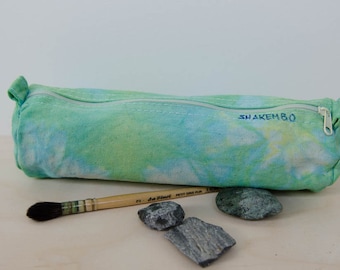 pencil case, tie dye, zipper pouch, cotton, green