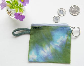 Small zipper pouch, tie dye, green, for keys, coin and other small things