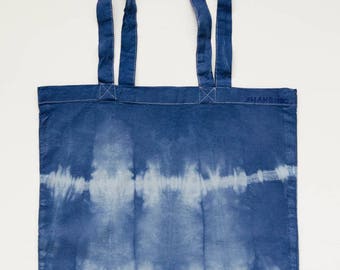 Tie dyed cotton bag, Shibori bag, dark blue