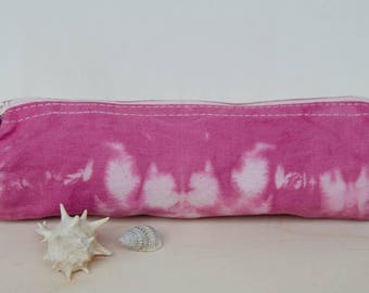 pencil pouch, tie dyed cotton pouch, bright burgundy