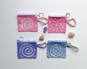 Batik coin purse, key wallet zipper pouch, travel zippered pouch, small wallet minimalist, pastel pouch, spiral, pink, light blue