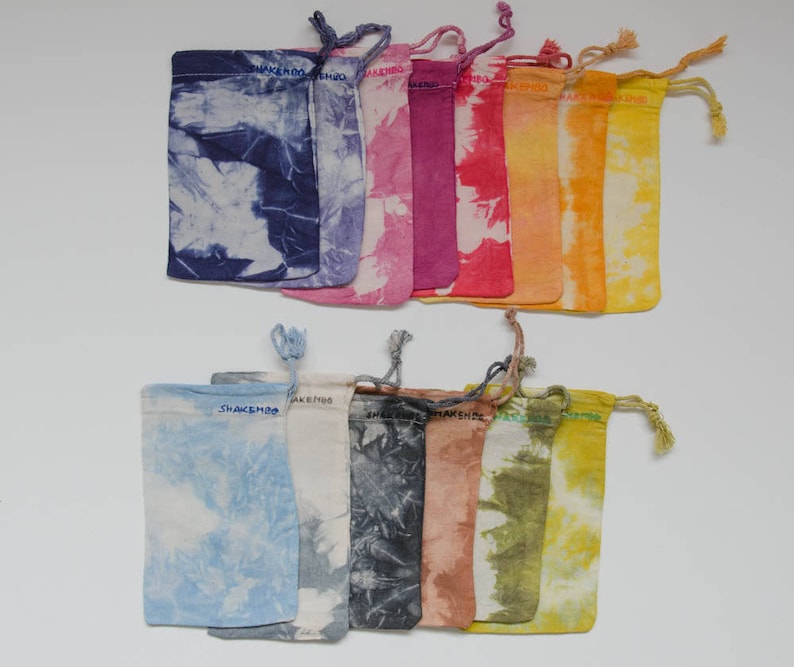 Set of 5 giftbags, fabric gift bag, reusable gift bag, shibori bag image 1